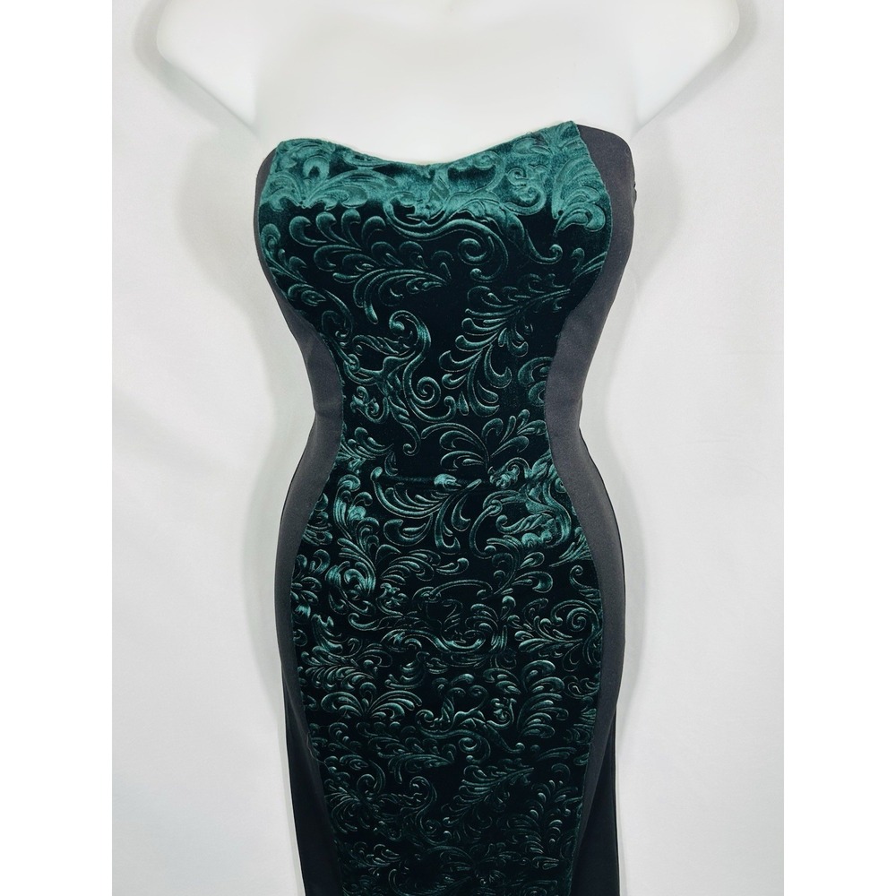 Vintage USA Y2K Green Velvet Burnout‎ Dress Size S Forest Fairy Whimsigoth Glam - Picture 4 of 14